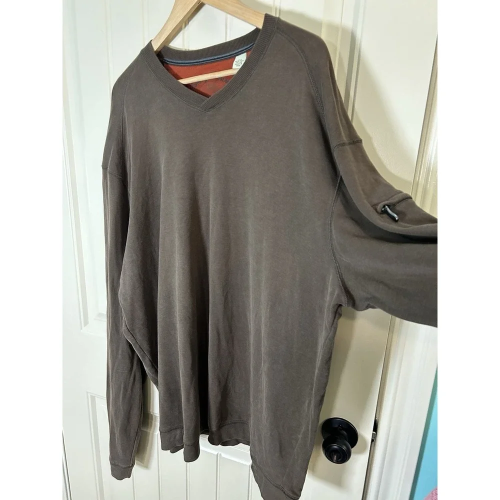 Tommy Bahama Men's Sweater Sz XL Tall Brown Sleeve Pocket 100% Pima Cotton